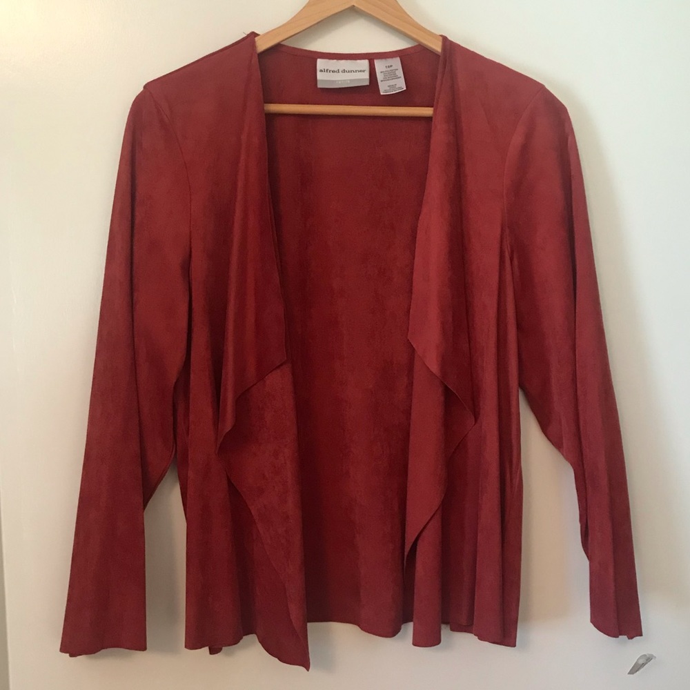 NWT. Alfred Dunner burnt red faux suede open blazer, women’s 10 petite